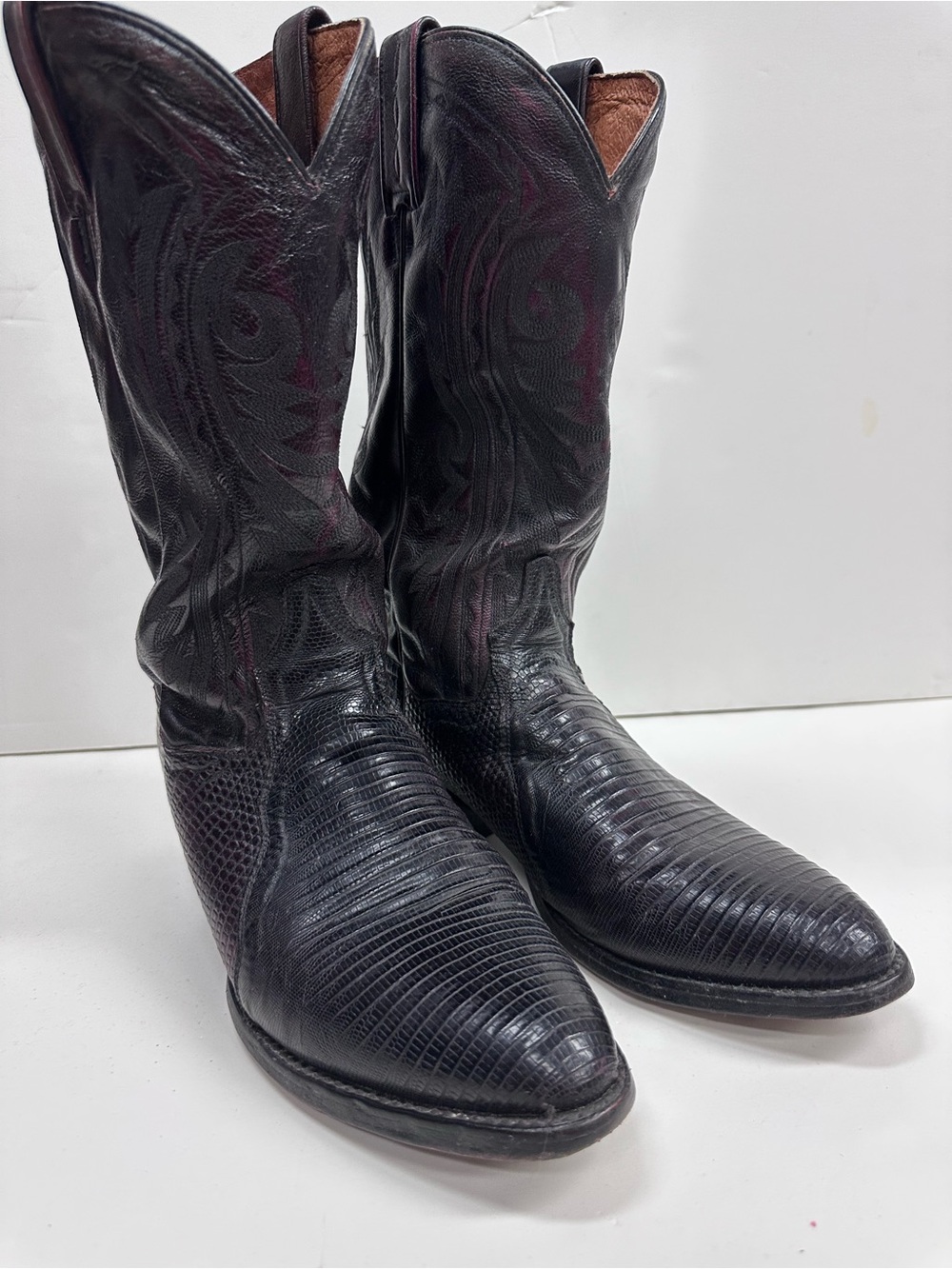 Dan Post Black Lizard-Texture Leather Cowboy Boots